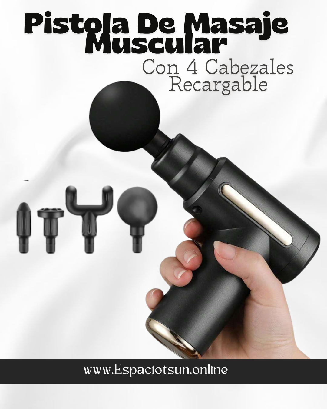Pistola De Masaje Muscular Con 4 Cabezales Recargable